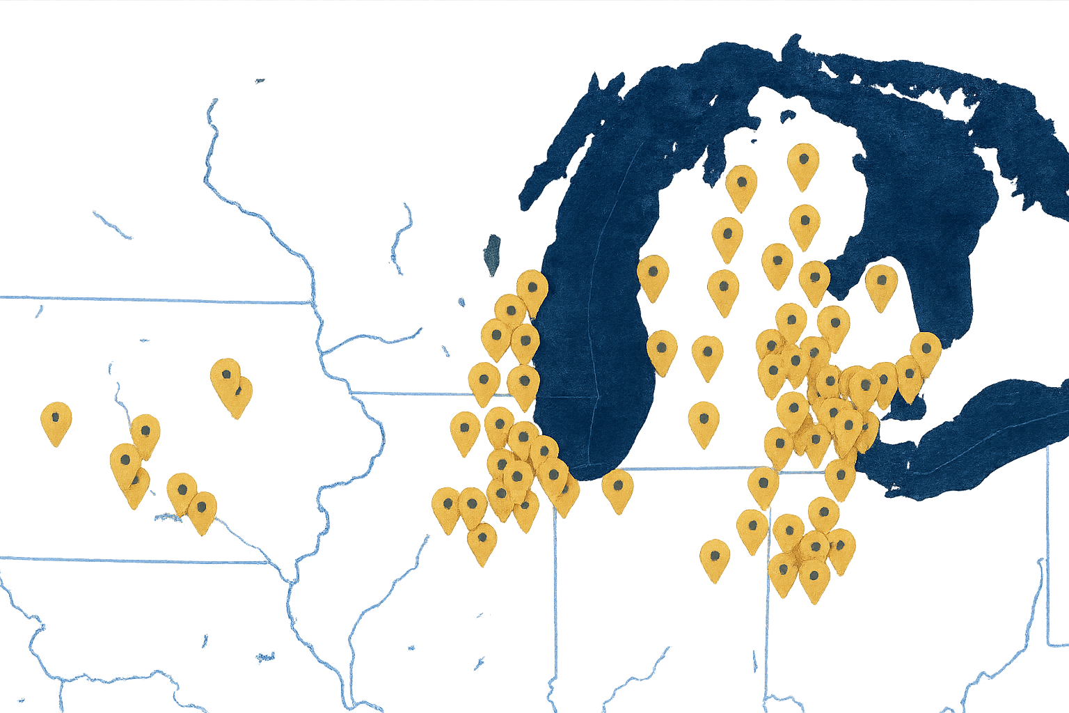 map of michigan with pins